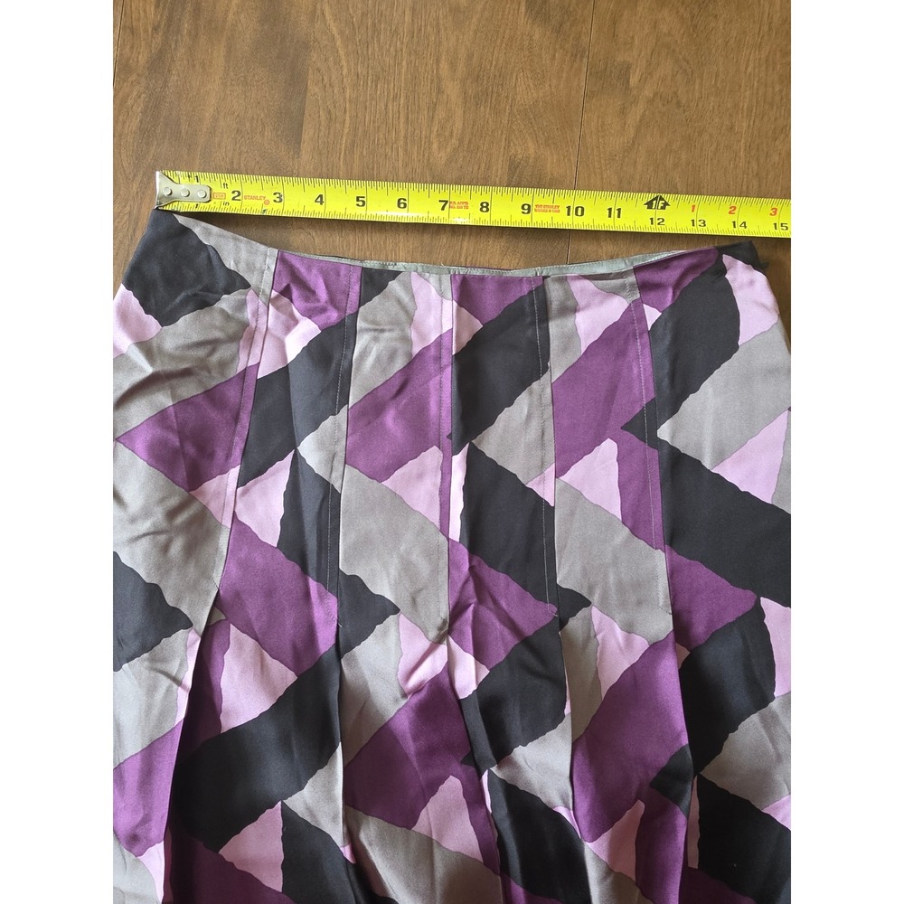 Harolds Womens 100% Silk Geometric Abstract A-Line Midi Skirt Purple Grey Size 4 - Picture 4 of 10